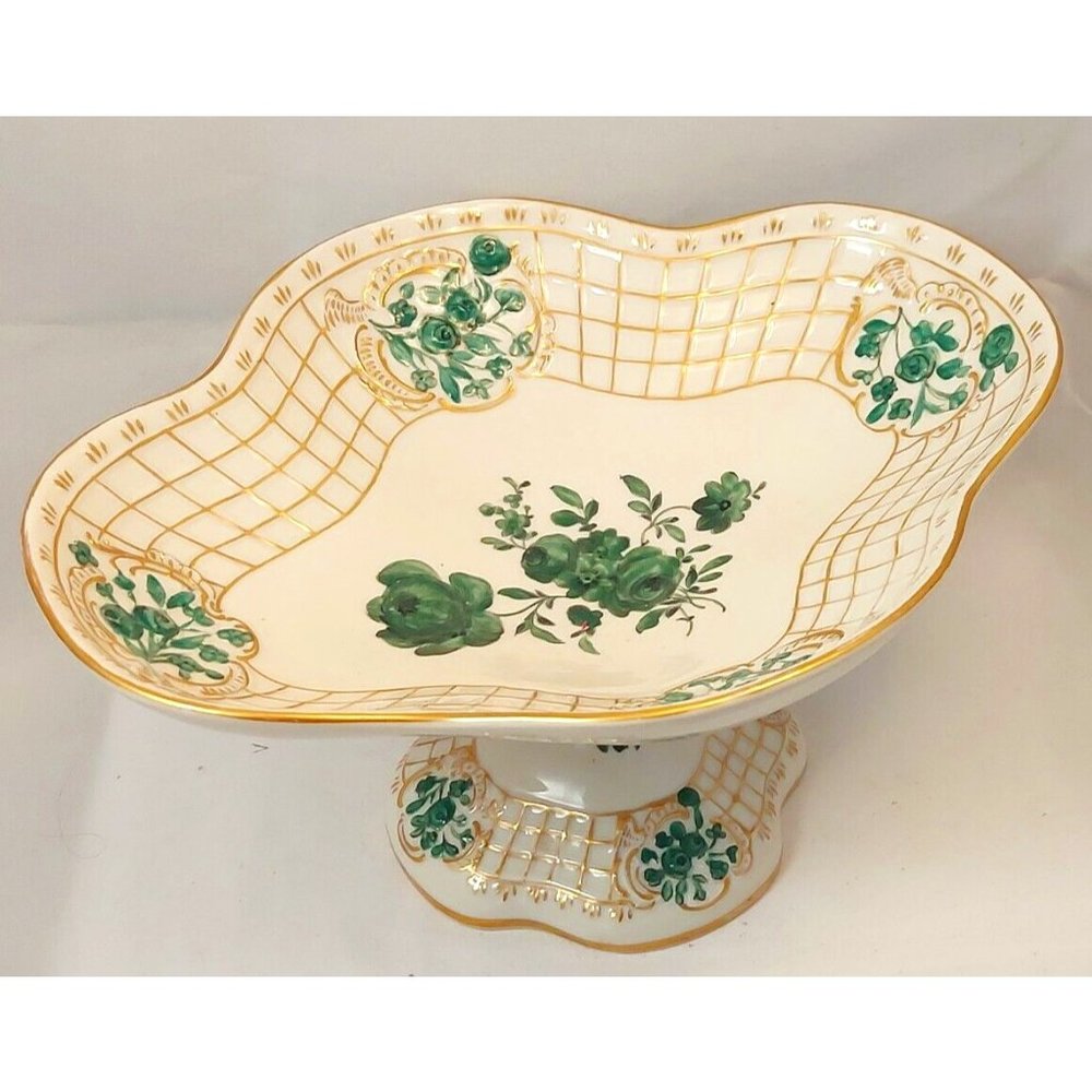 Rare Vintage Dresden Saxony Gold mark Footed bowl Germany 8"x6.5"x4"